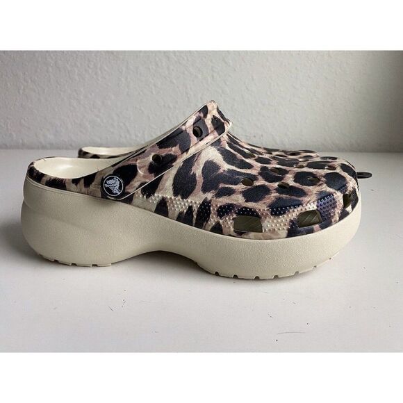 Crocs Women’s Sz 10 Classic Platform Animal Print Clog Bone Leopard 207844-2Y4 - Picture 3 of 12
